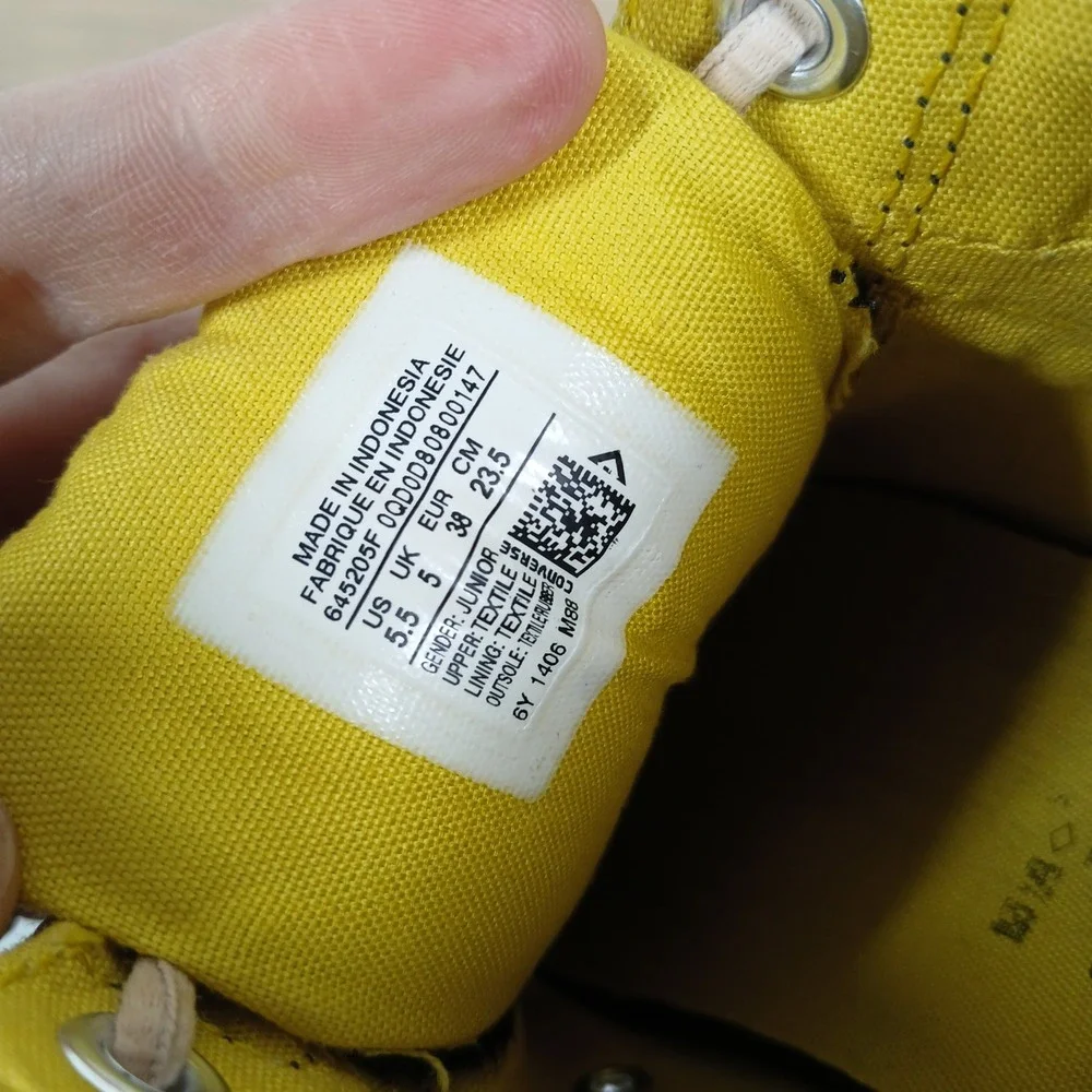 Converse Chuck Taylor All Star Mid Sneaker Unisex Junior 5.5 Black Yellow Canvas